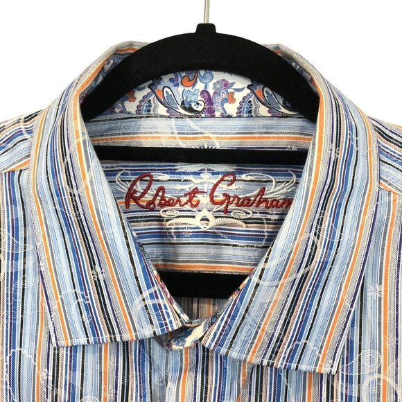 Robert Graham Striped Long-Sleeve Button-Down Shirt Paisley Flip Cuffs Size XXL - Picture 3 of 9